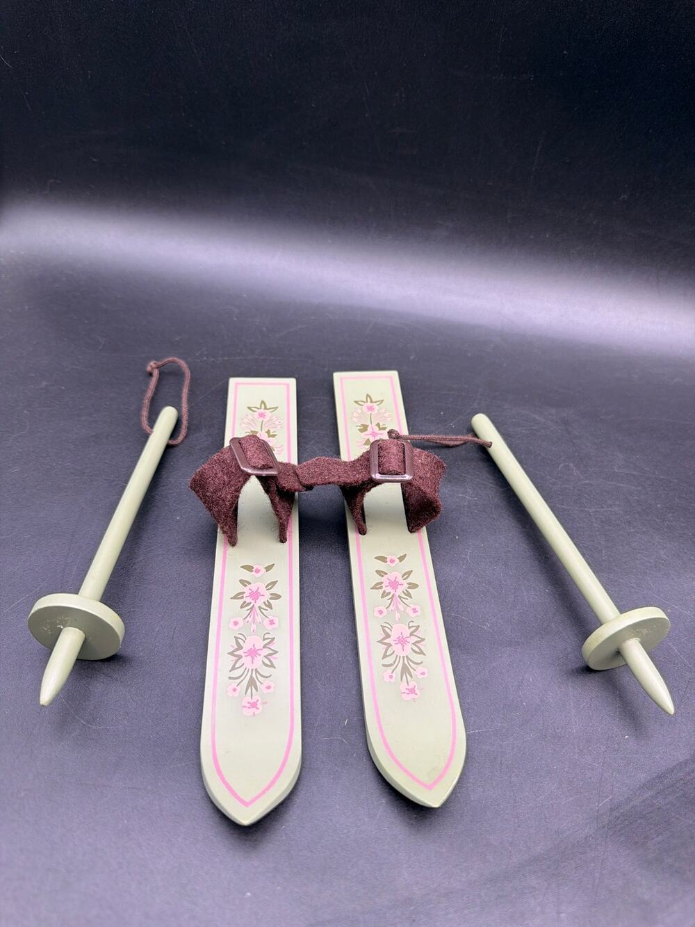 Vintage Muffy VanderBear Wooden Sled Pink Floral Miniature Bear Sleigh 9.5"